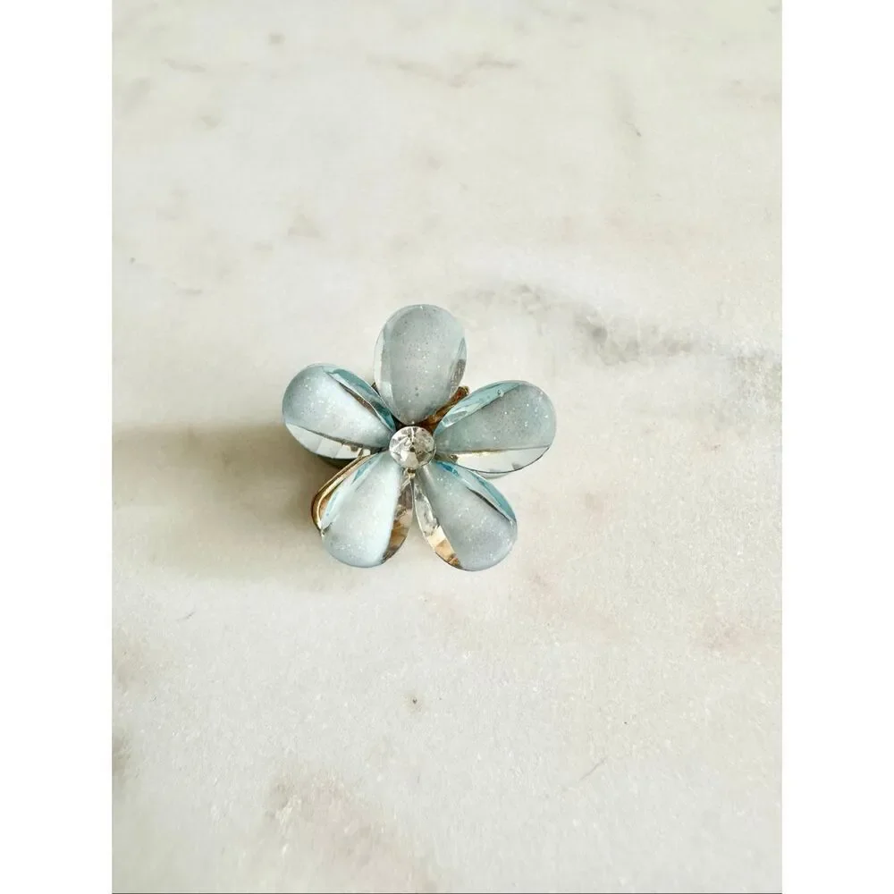 Delicate light blue sparkly flower hair clip